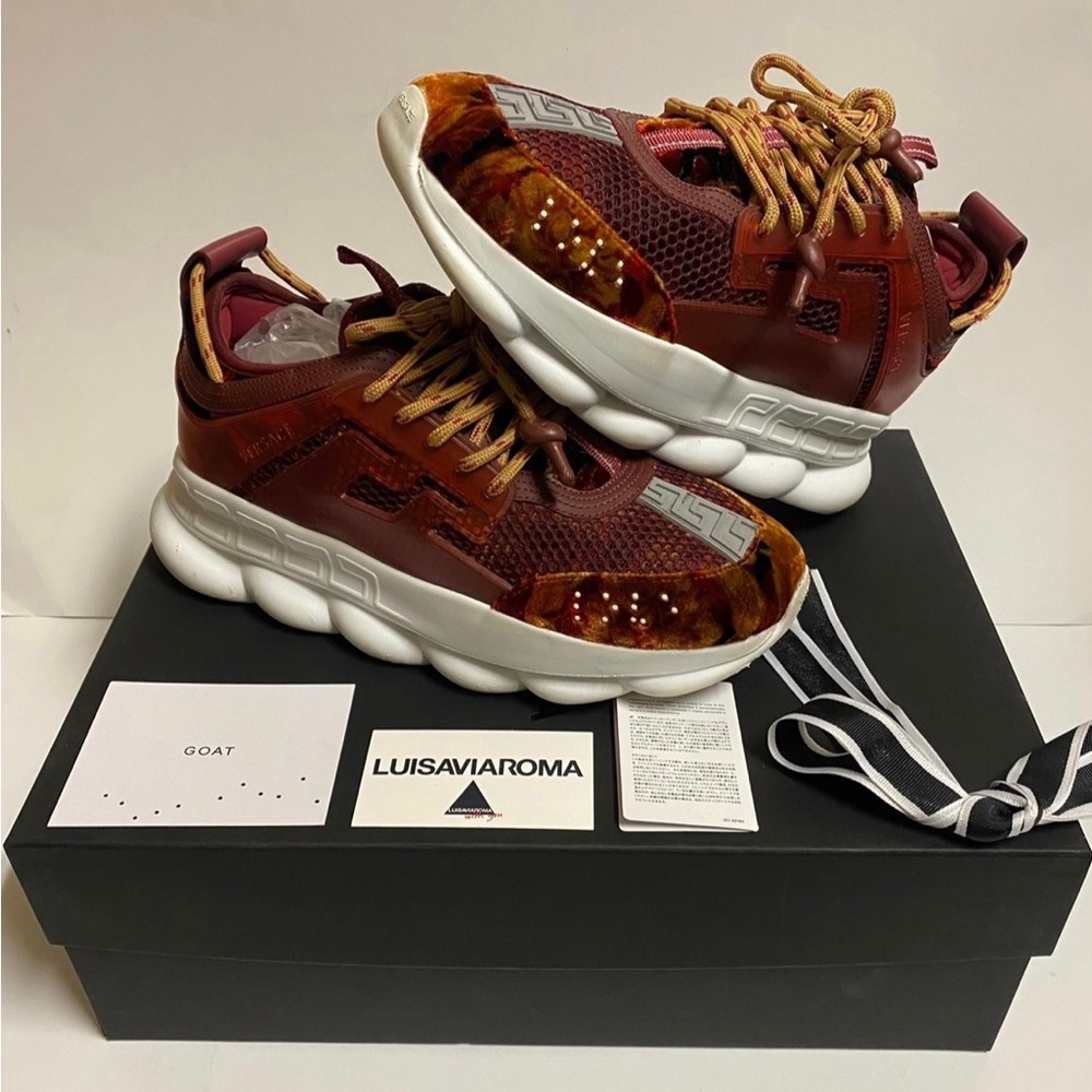 Versace Chain Reaction Platform Low Top Sneakers Orange Red Runners Size 39